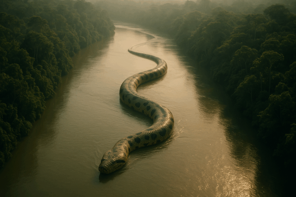 Гигантская анаконда плывёт по реке в джунглях Амазонии (Giant Anaconda Swimming in Amazon River Deep in the Jungle)