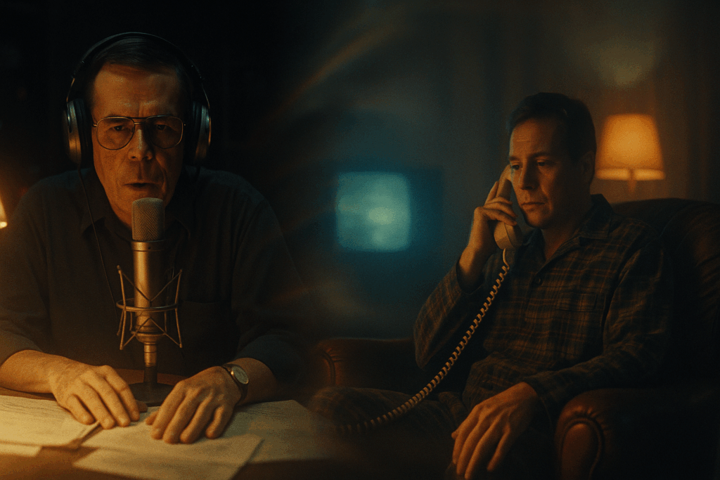 Арт Белл в студии, сцена переходит в комнату слушателя (Art Bell in Radio Studio, Scene Fades to Listener's Room)