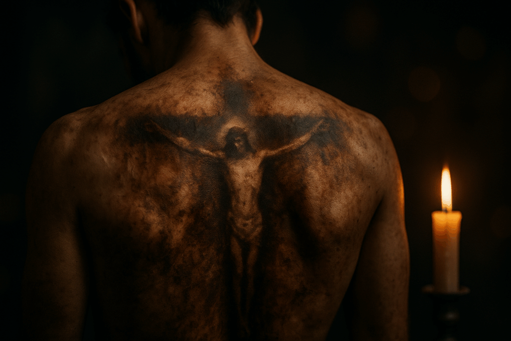 На спине обожжённого мужчины проявляется изображение распятия (Crucifixion Image Emerging on the Burned Back of a Man in Hospital)
