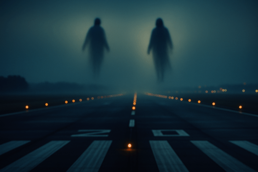 Призраки парят над взлётной полосой на закате (Spirits Floating Over Runway at Dusk)