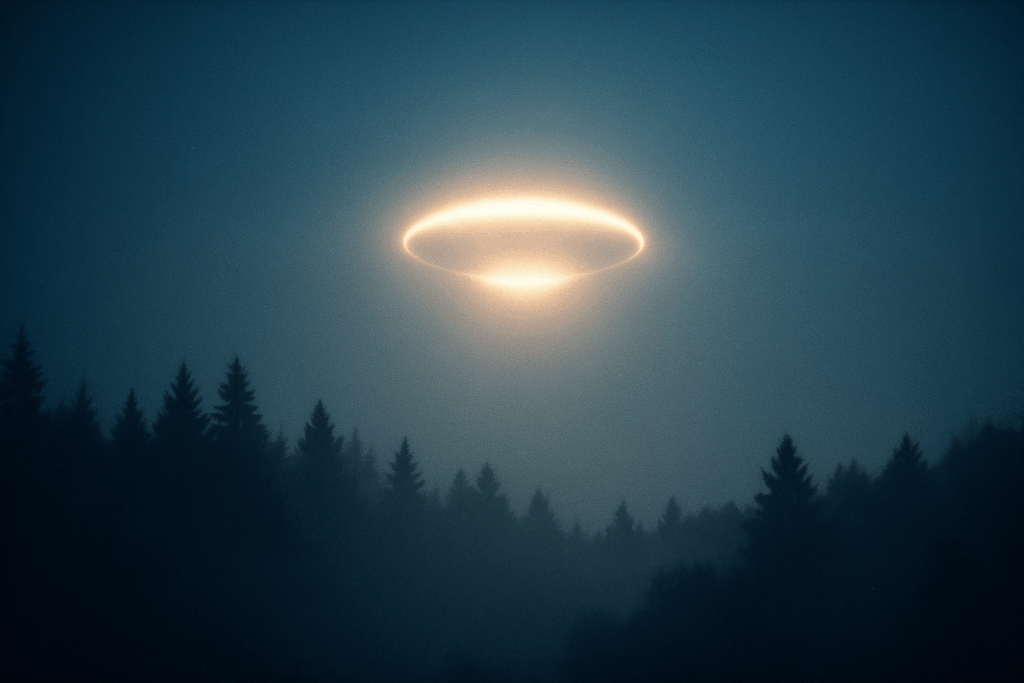 Светящийся неопознанный объект парит в небе на закате (Glowing Unknown Object Hovering in Twilight Sky)