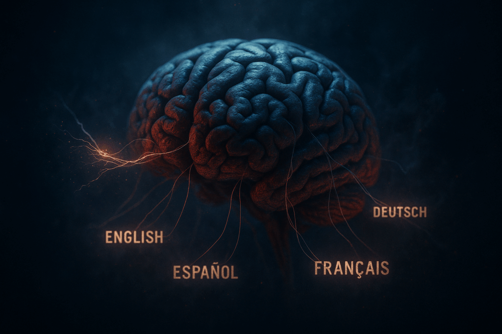 Нити языков внутри мозга, английская нить рвётся (Threads of Language in Brain, English One Fraying)