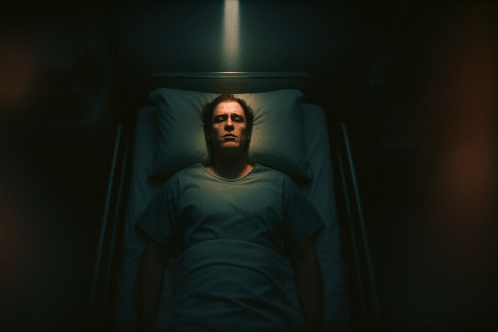 Умирающий смотрит вверх, будто видит кого-то над собой (Dying Person Looking Up at Someone Unseen)