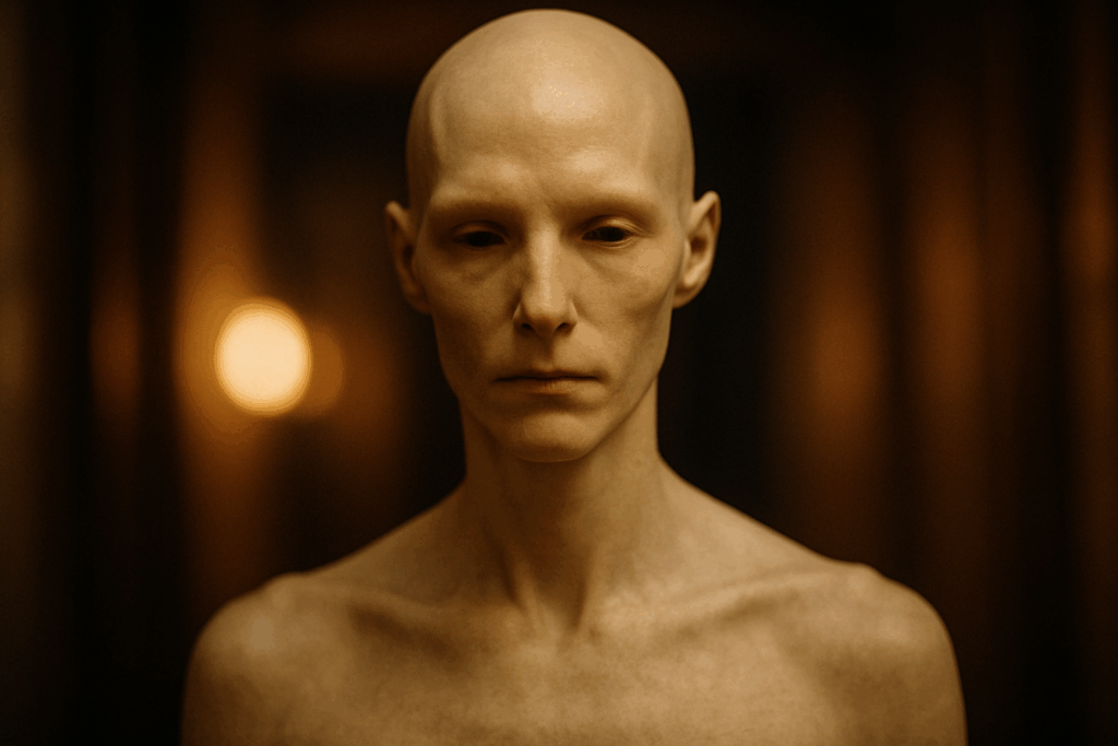 Бледный гуманоидный пришелец с острым носом и без волос на лице (Pale Humanoid Alien With Sharp Nose and No Facial Hair)