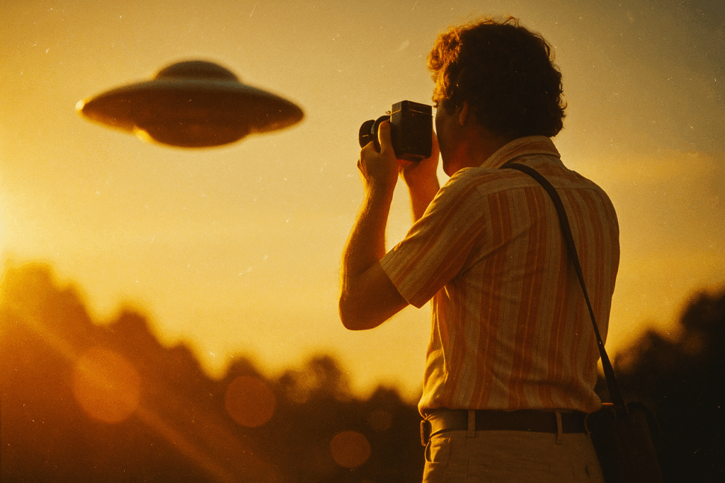 Турист направляет камеру на НЛО в лучах заката (Tourist Captures UFO Over Mountains With 1970s Camera in Tense Moment)