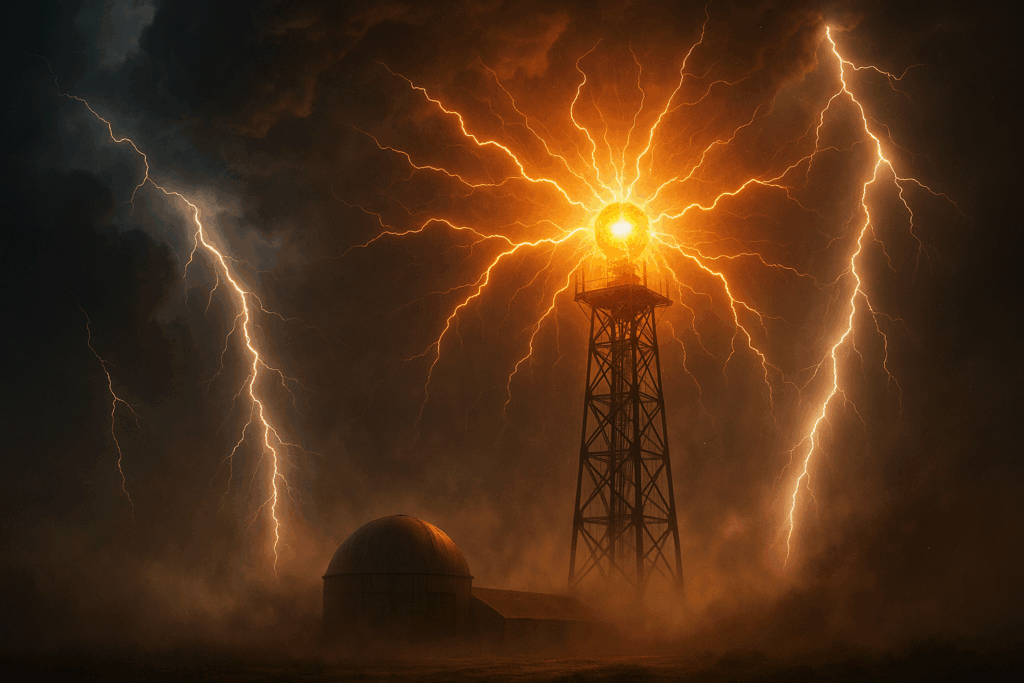 Генератор ЭМИ светится оранжевым над ракетной шахтой ночью (EMP Generator Glows Orange Above Missile Silo)