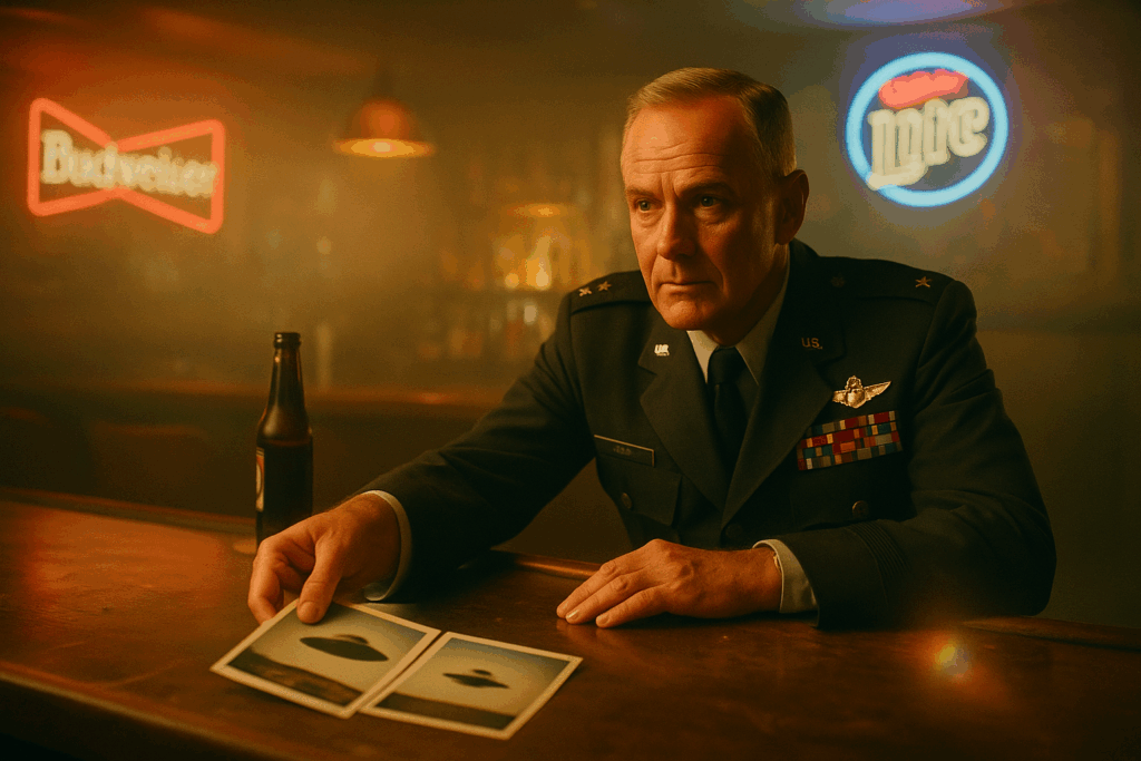 Полковник ВВС передаёт поддельные фото НЛО в баре, атмосфера 80-х (Air Force Colonel Hands Fake UFO Photos in 1980s Bar)