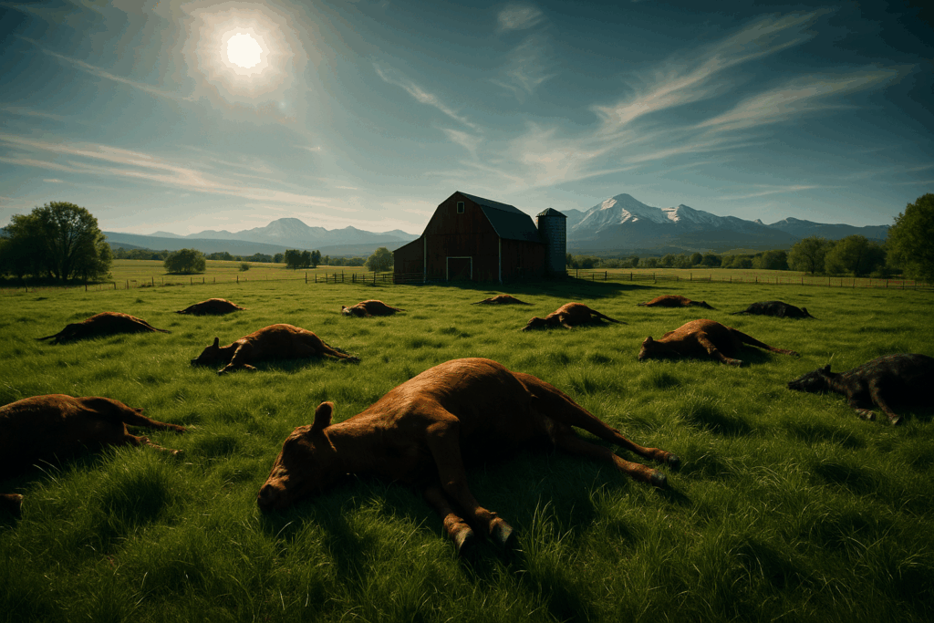 Мёртвые коровы лежат на поле в Колорадо (Dead Cows Lie in a Colorado Field)