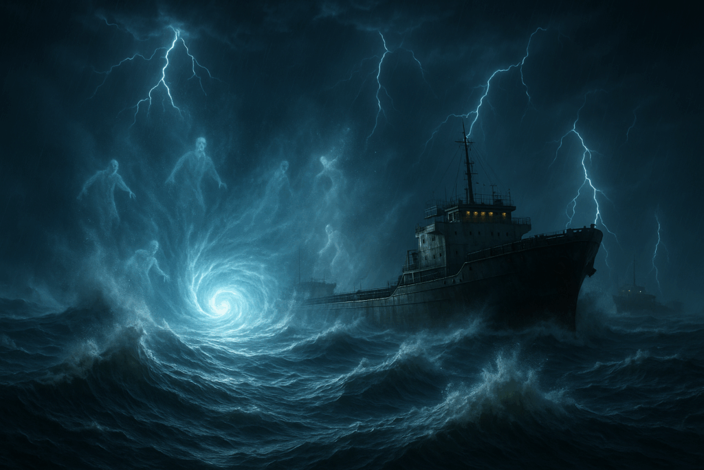 Шторм 1985 года на озере Поянг с кораблем на высоких волнах (1985 Storm on Poyang Lake with Ship in Towering Waves)