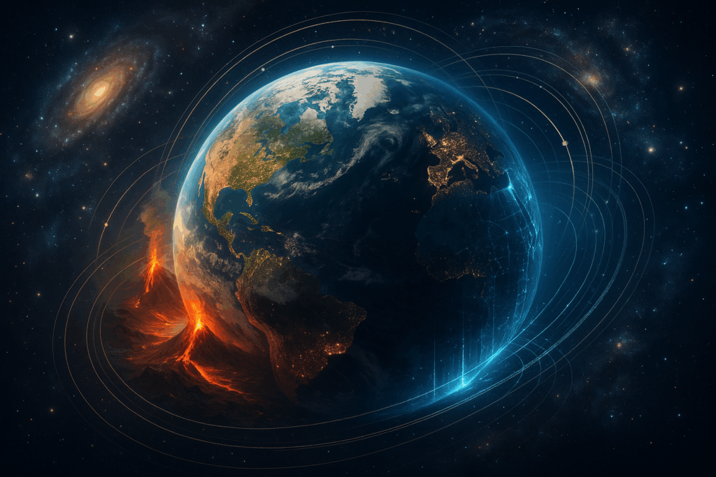 Земля в космосе, отображающая прошлое, настоящее и будущее (Earth in Space Showing the Past, Present, and Future)