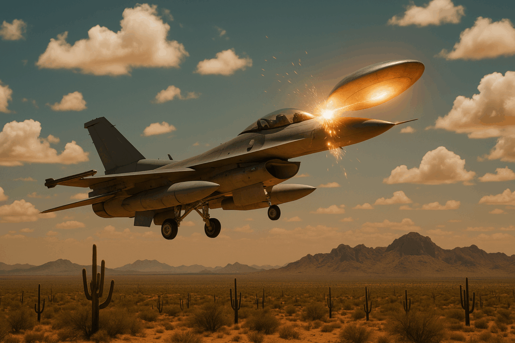 Истребитель F-16 Viper сталкивается со светящимся НЛО (F-16 Viper Jet Colliding with a Glowing UFO)