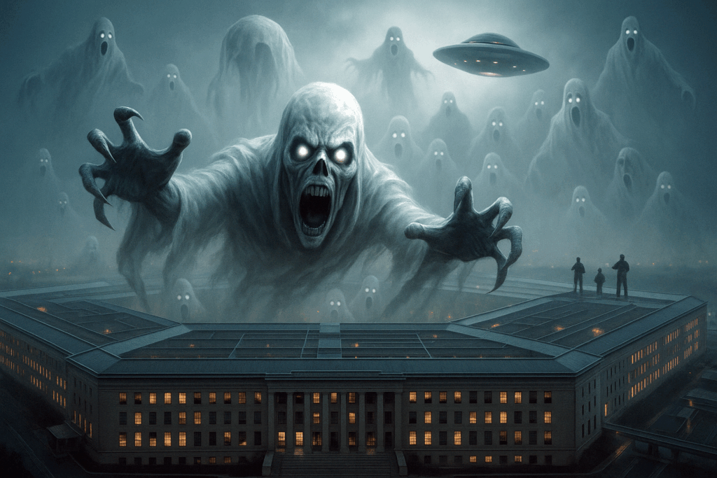 Ужасающий призрак, летящий над Пентагоном в сумерках (Terrifying Ghost Flying Over Pentagon at Twilight)