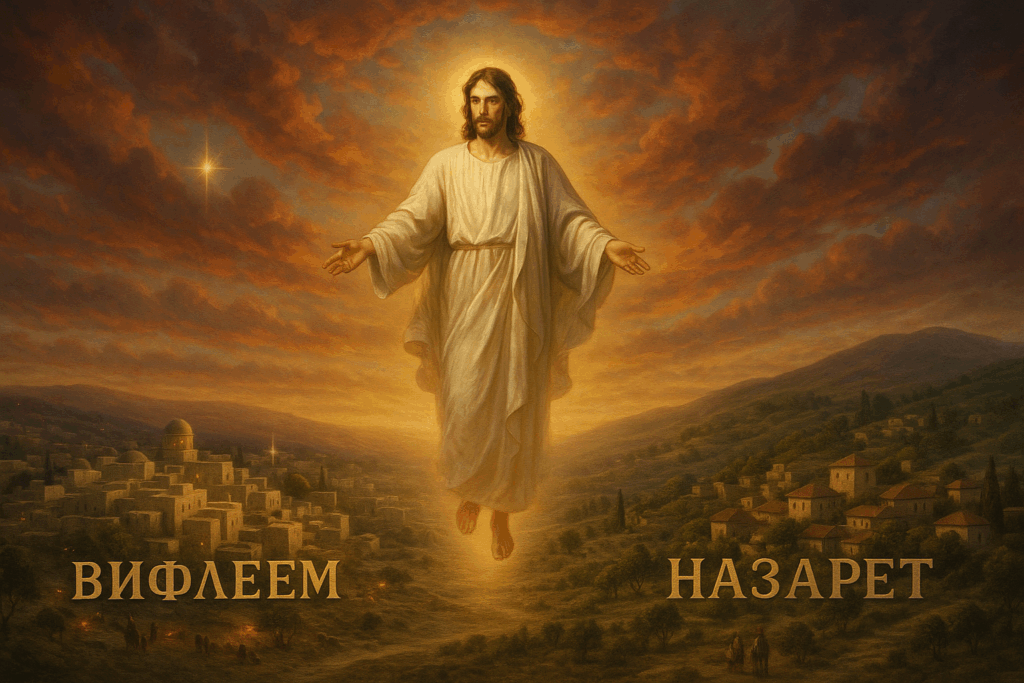 Иисус парит между Вифлеемом и Назаретом на рассвете (Jesus Hovers Between Bethlehem and Nazareth at Dawn)