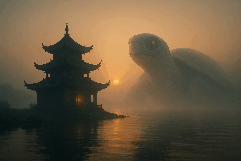 Огромная черепаха рядом с Храм Лаойе на озере Поянг (Enormous Turtle Near Laoye Temple on Poyang Lake)