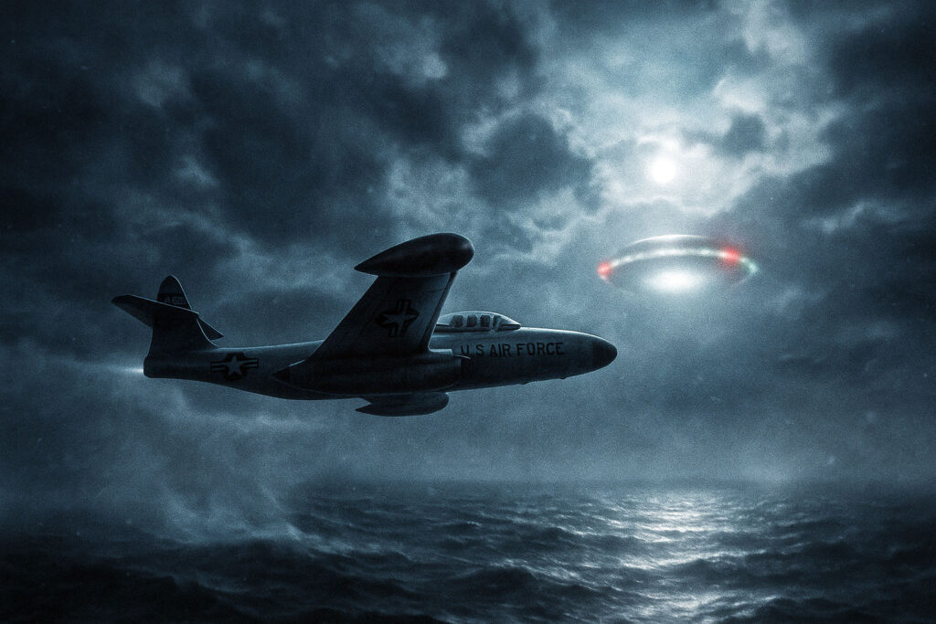 Истребитель F-89 преследует светящийся НЛО над озером Верхнее в бурную ночь 1953 года (F-89 Fighter Jet Chases Glowing UFO Over Lake Superior On A Stormy Night In 1953)